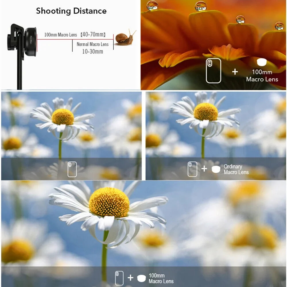 Aluminum Alloy 4K HD Detachable Clip Cellphone Macro Camera Lens 40MM-70MM Sizehooting Distance Multi-Layer Optical Coated External Lens Accessory