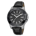 Mens Sizewiss Made Quartz Black Calfskin Leather Sizetrap Watch with Black Dial