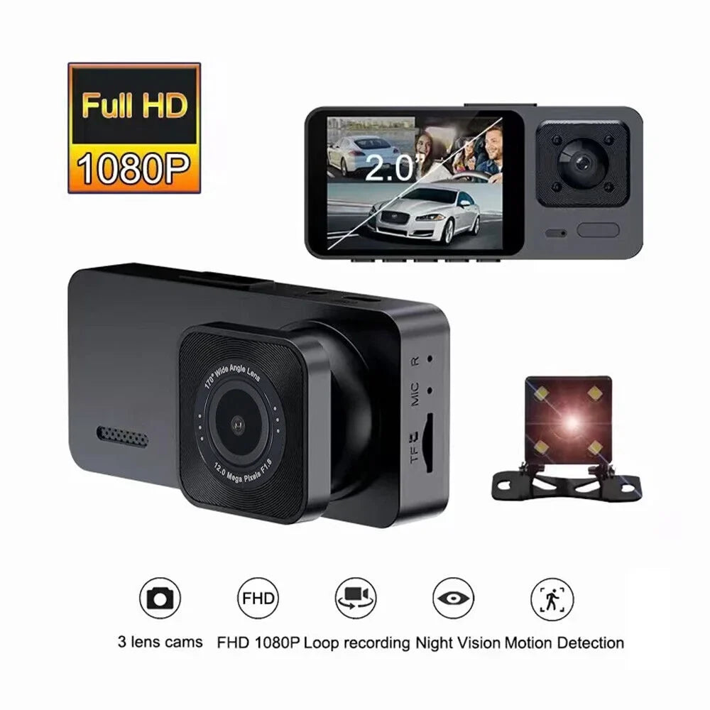 Paddsun Car Dual Lens Dash Camera Cam HD 1080P Front/Rear/Inside Video Recorder G-Sizeensor