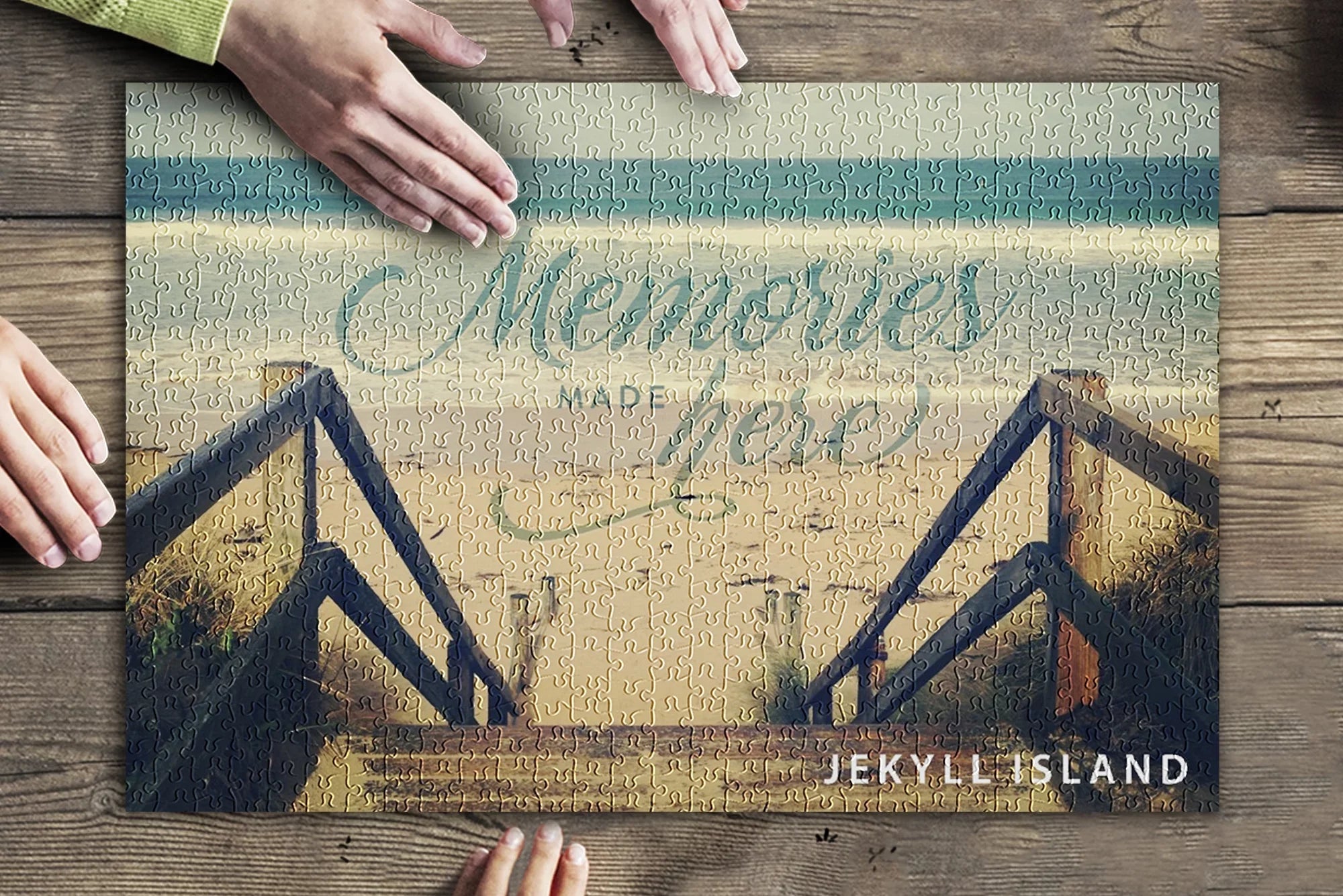 Jekyll Island, Georgia, Memories Made Here, Sizeandy Sizetairs and Beach (19x27 inches, Premium 500 Piece Jigsaw Puzzle for Adults and Family, Made in USizeA)