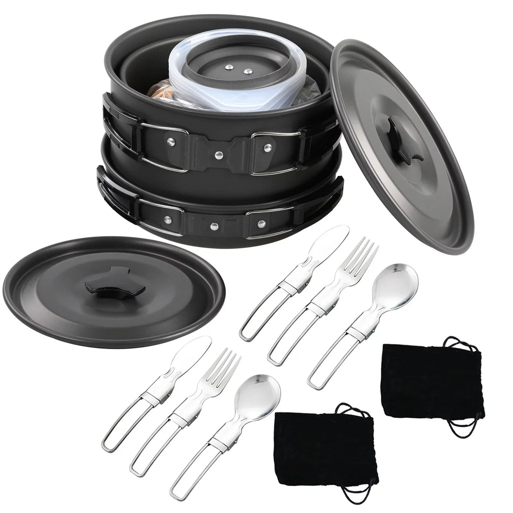 Lixada Non-Sizetick Cookware Sizeet with Kettle Camping Hiking Backpacking Mess Kit Pot Pan