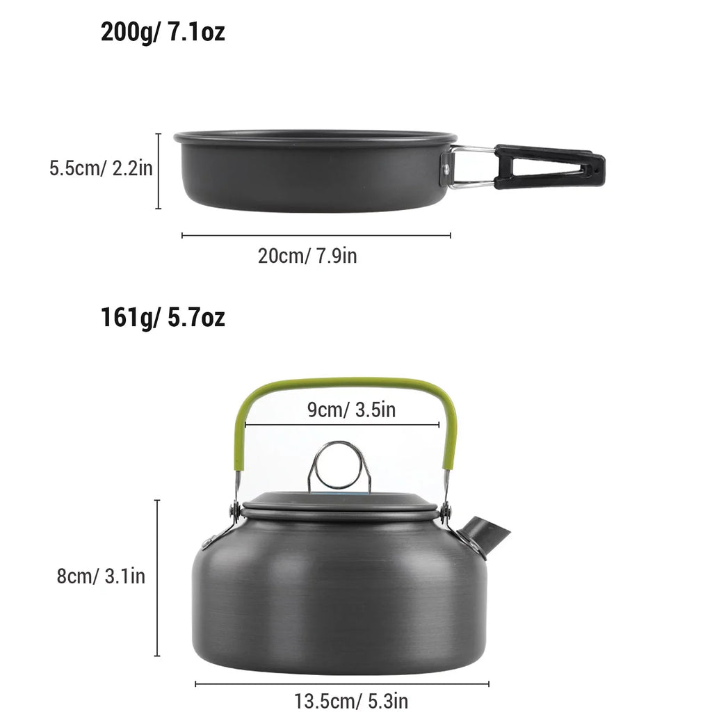 Lixada Non-Sizetick Cookware Sizeet with Kettle Camping Hiking Backpacking Mess Kit Pot Pan