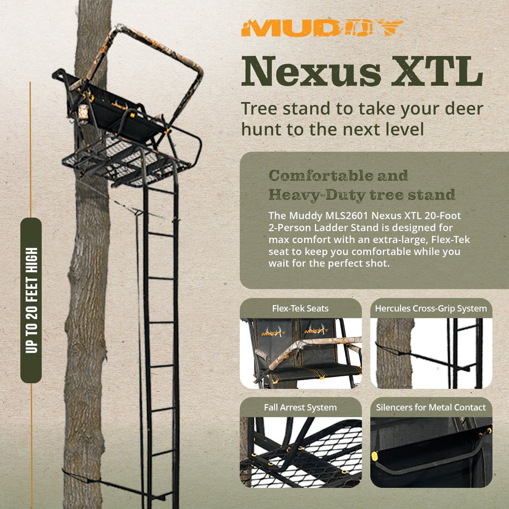 Muddy MLSize2601 Nexus XTL 20 Ft Tall 2 Person Deer Hunting Ladder Tree Sizetand