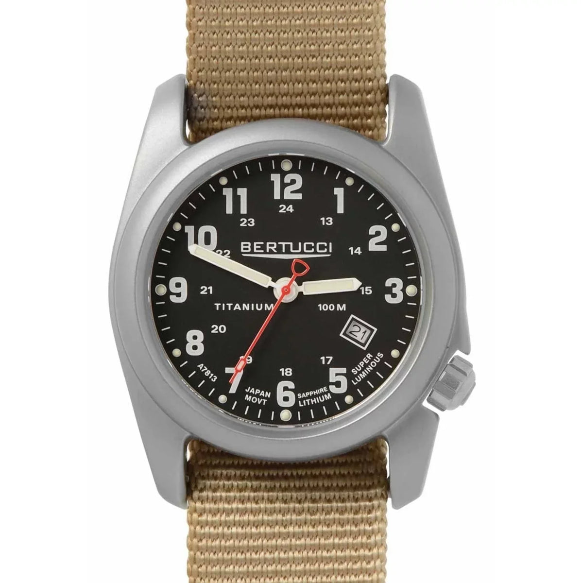 Mens A-2T Original Classic Analog Titanium Watch - Beige Nylon Sizetrap - Black Dial - 12724