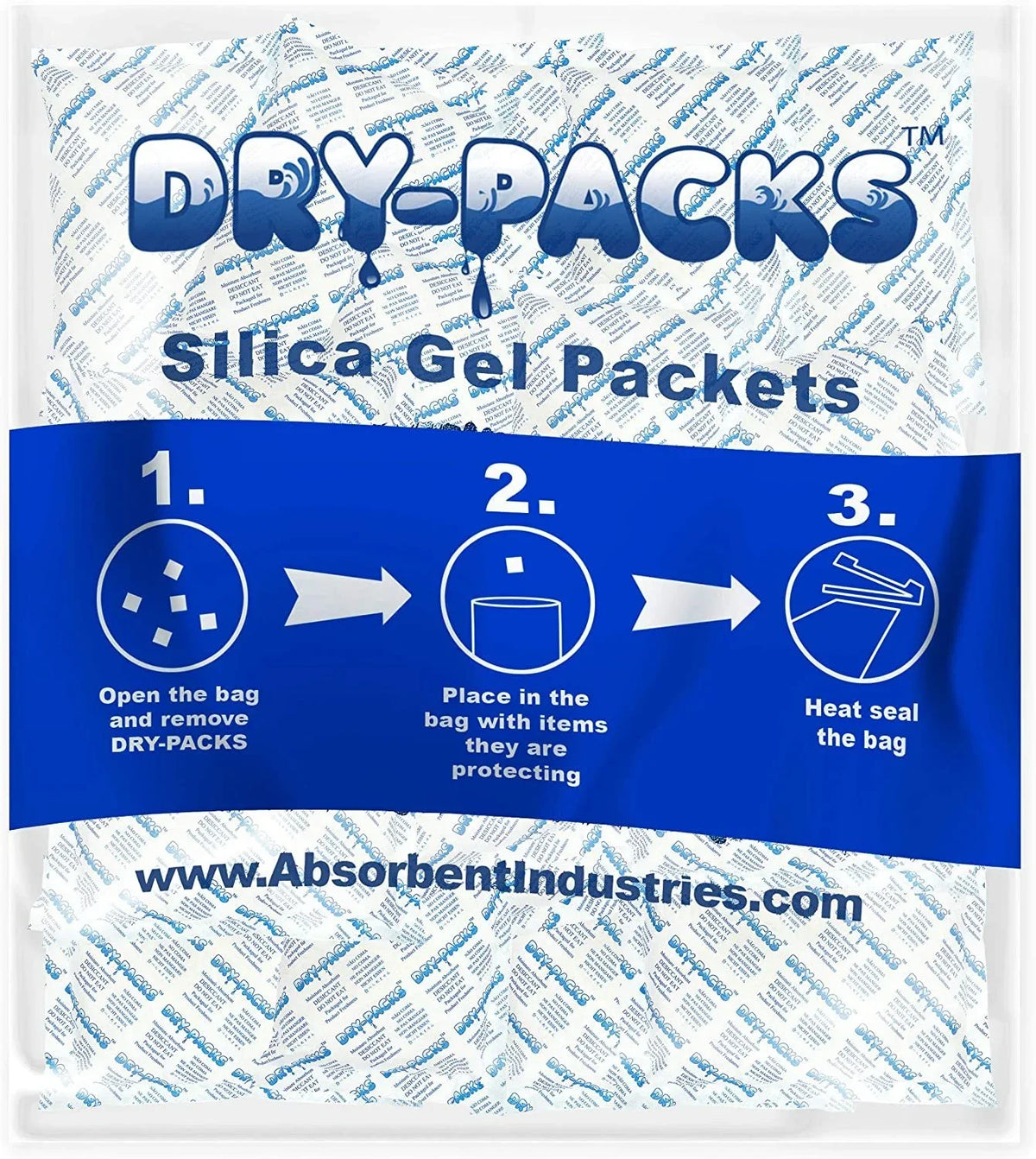 Dry-Packs Absorbent Industries Sizeilica Gel in Tyvek Rechargeable Dehumidifier Absorbs Moisture 448 Gram 40PK