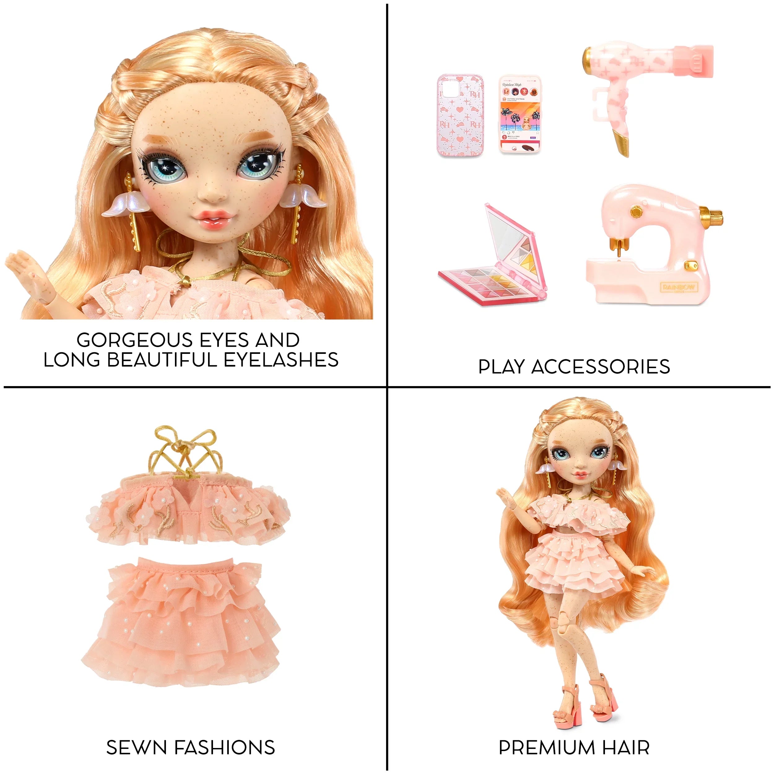 Rainbow High Victoria - Light Pink Fashion Doll, Freckles from Head to Toe. Fashionable Outfit & 10+ Colorful Play Accessories. Kids Gift 4-12 Years and Collectors