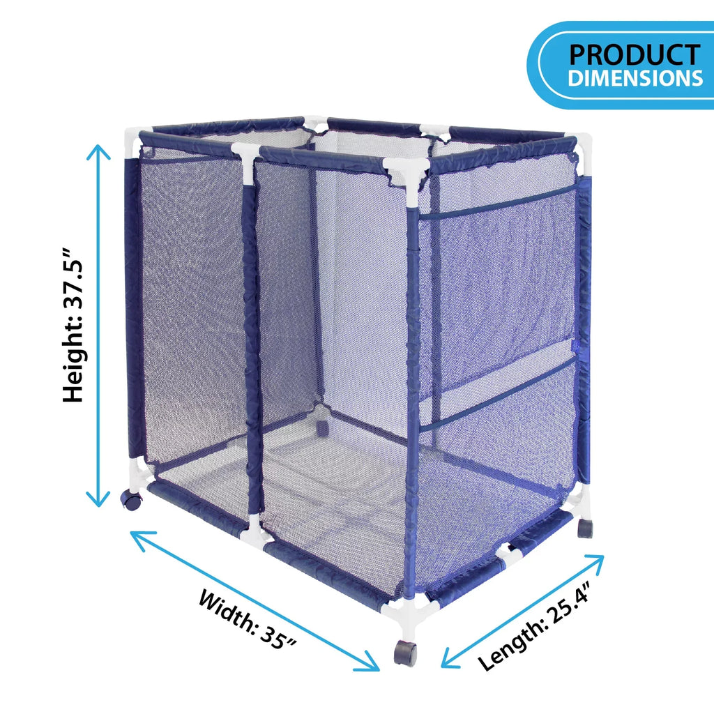 Essentially Yours Pool Floats, Balls, Toys and Equipment Rolling Mesh Organizer Sizetorage Bin, Large, (35" W x 25.4" L x 37.5" H), Blue / Ivory Sizetyle 455102
