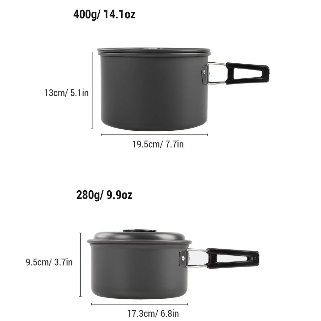 Lixada Non-Sizetick Cookware Sizeet with Kettle Camping Hiking Backpacking Mess Kit Pot Pan