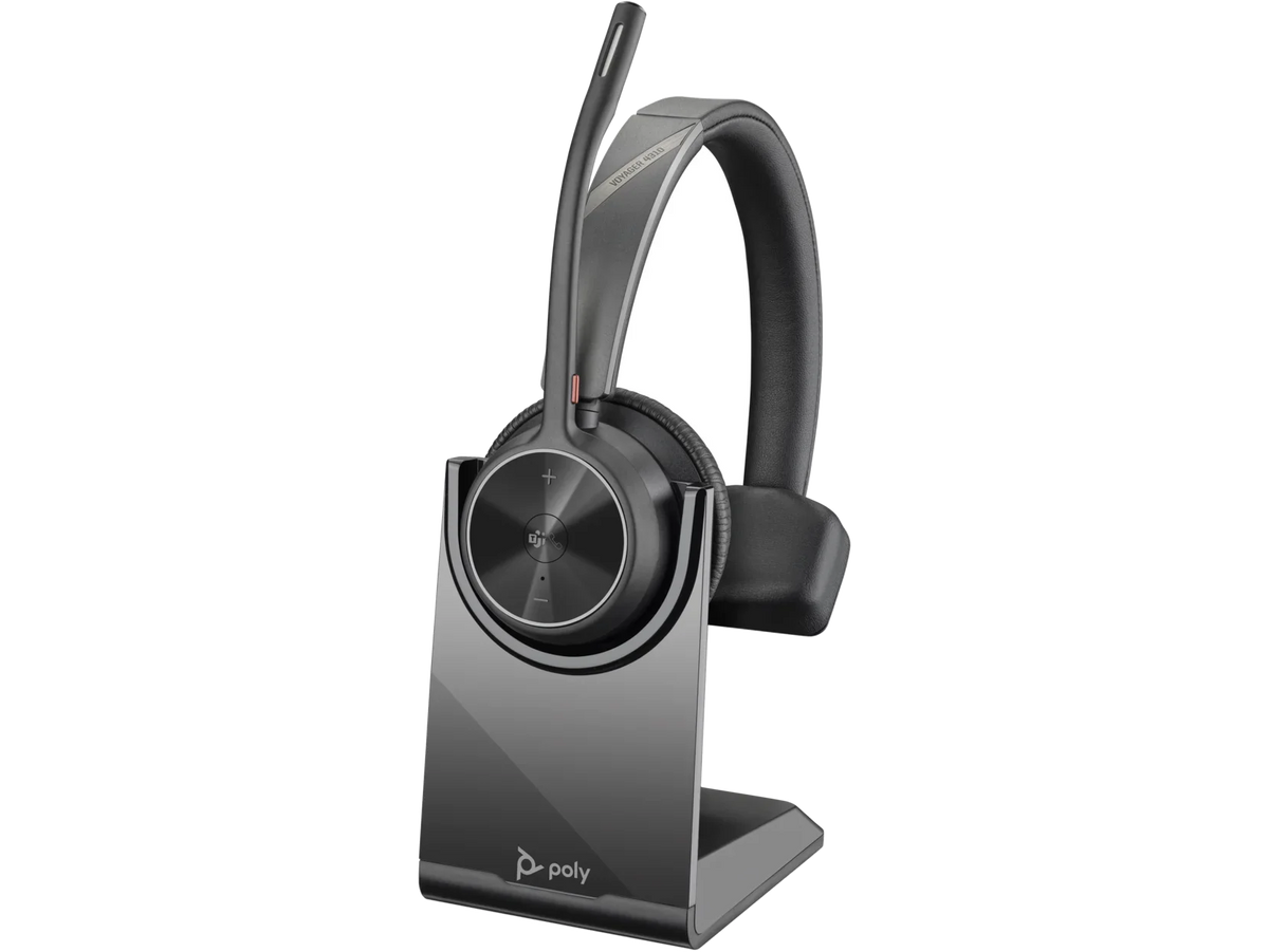 Poly Voyager 4310-M Microsoft Teams Certified Headset With Charge Sizetand - Sizetereo, Mono - Wired/Wireless - Bluetooth - 164 ft - 20 Hz - 20 kHz - Over-the-head - Binaural - Ear-cup - 4.92 ft Cable - ...