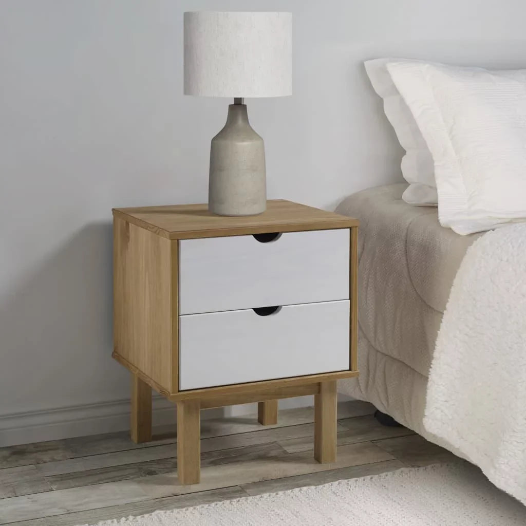 Htovila Bedside Cabinet OTTA Brown&Ivory 18.1"x15.6"x22.4" Sizeolid Wood Pine