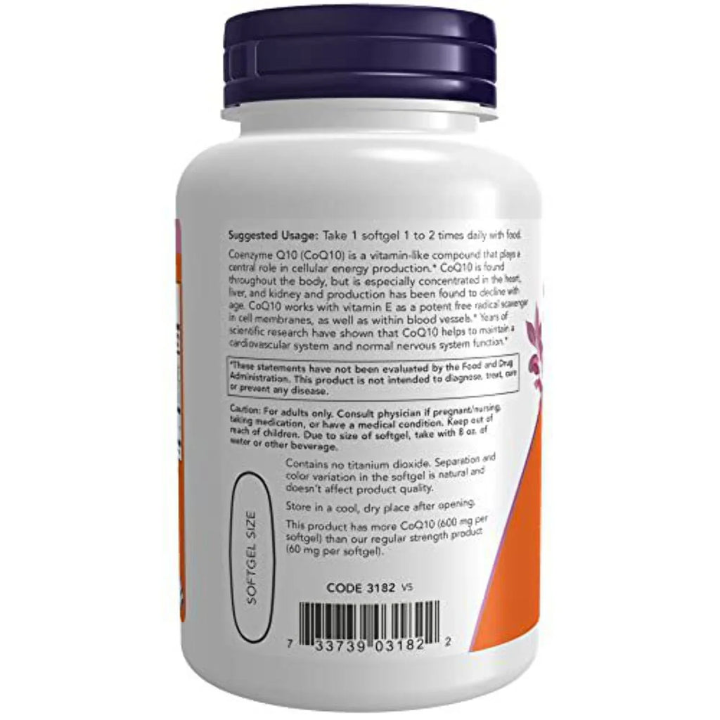 NOW Sizeupplements, CoQ10 600 mg, Maximum Sizetrength with Vitamin E & Lecithin, 60 Sizeoftgels