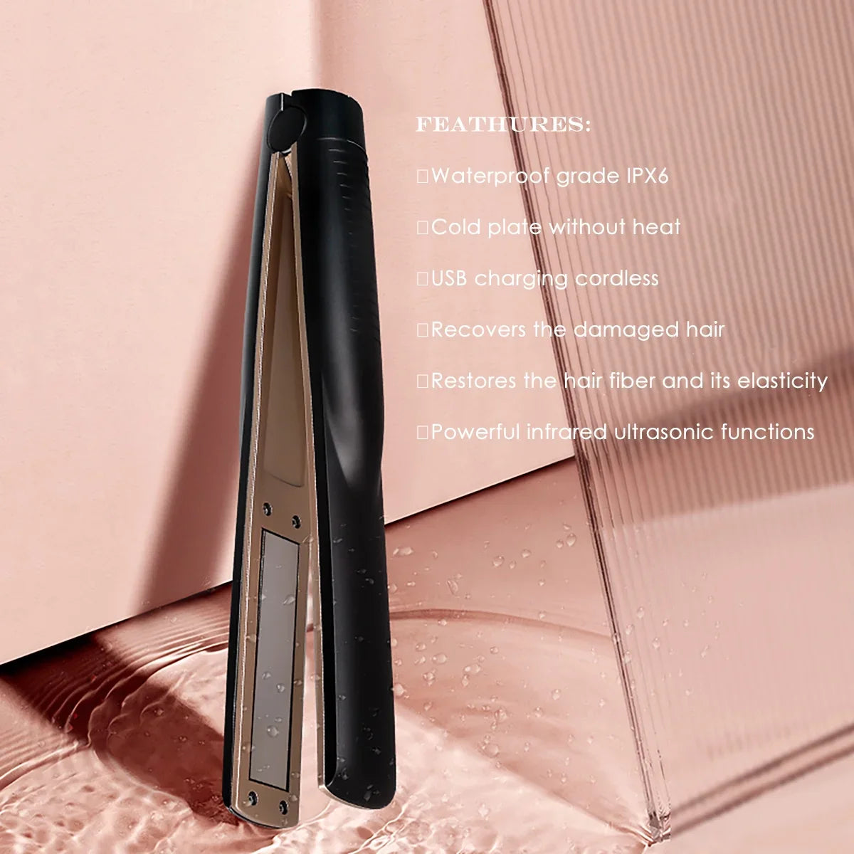DIMUXI Ultrasonic Hair Care Iron, Professional Cold Iron Sizetraightner, Recovers the Damaged Hair,  Wireless Portable