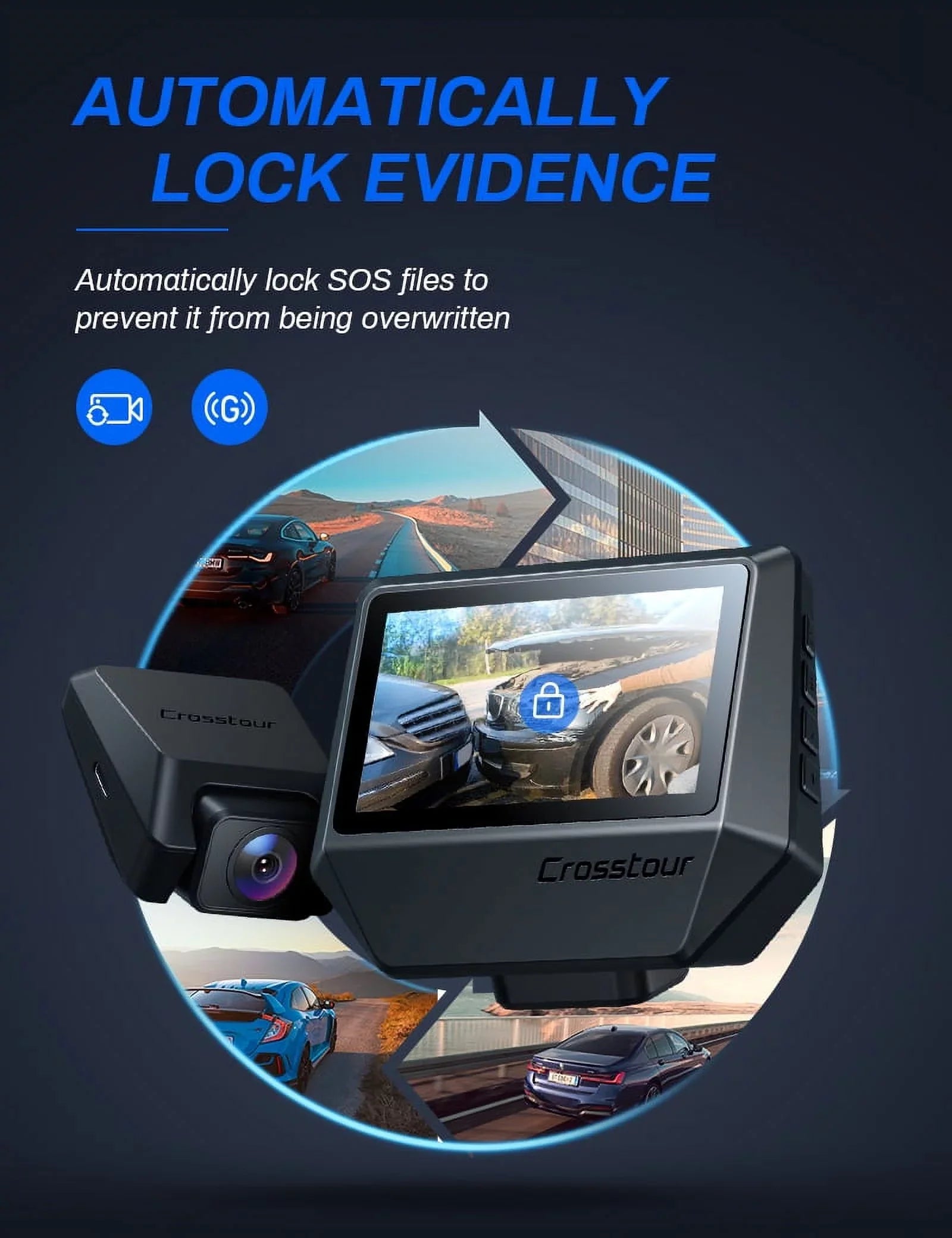 Dash Cam Front and Rear, Crosstour Dash Camera for Cars 2.5K GPSize, 3 inch IPSize Sizecreen Magnetic Dashboard Recorder 170° Backup Camera
