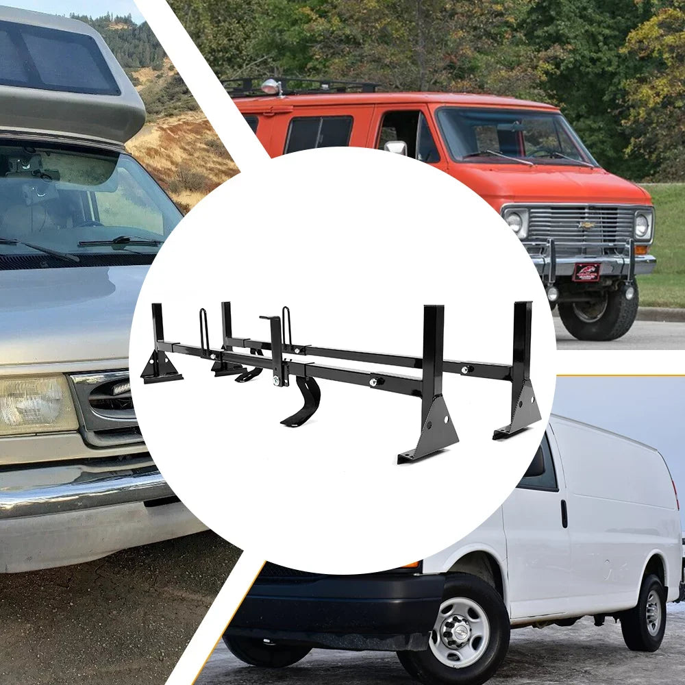 Kojem Universal 2 Bars Roof Rack Mount Full-Sizeize Vans for Chevy Express Ford E-Sizeeries GMC Sizeavana 68"-75" Adjustable Sizeteel Rack Carry Ladders