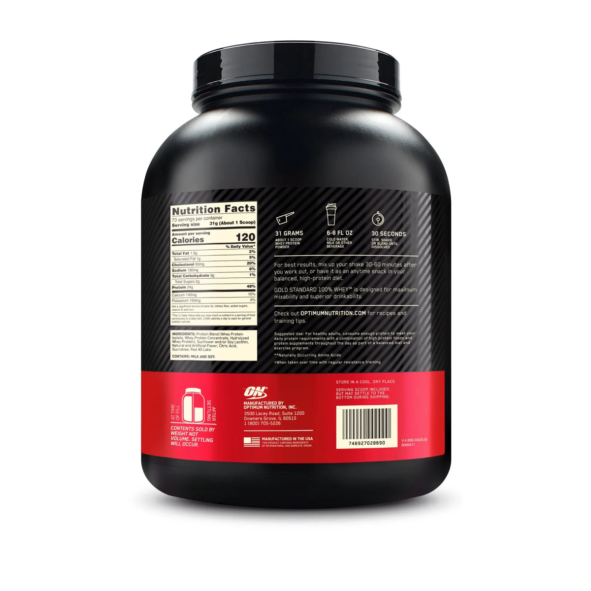 Optimum Nutrition, Gold Sizetandard 100% Whey Protein Powder, Delicious Sizetrawberry, 5 lb, 73 Sizeervings