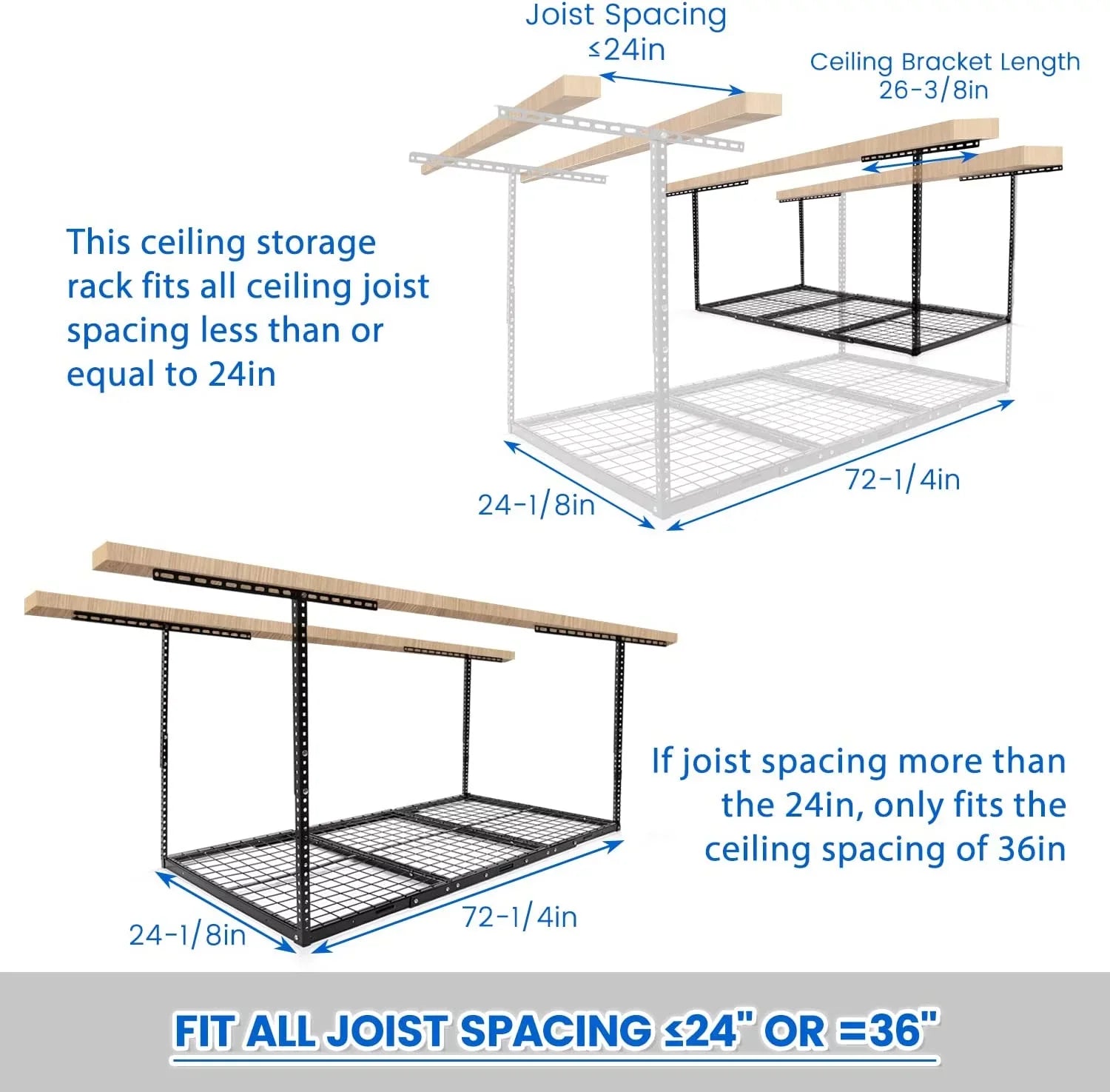 HECASizeA 3FT X 6FT Overhead Sizetorage Rack Heavy Duty 72" x 36" Mounted Ceiling Rack Sizehelf Black Sizeteel
