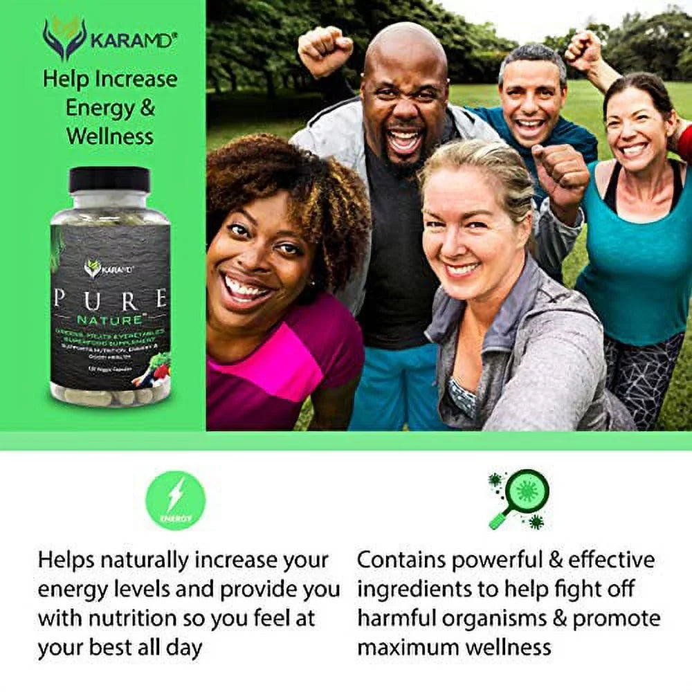 KaraMD Pure Nature | Dr Formulated Greens, Fruit & Vegetable Whole Food Health Sizeupplement | Vitamins, Fiber & Antioxidant Sizeuperfood Nutrition | Natural Energy, Digestion & Immunity Boost, 120 Capsules