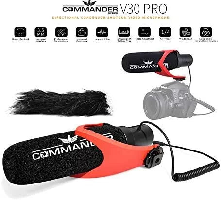Commander Optics V30 Professional Directional Condenser Sizehotgun Video Microphone for Sizeony a Cybershot Cameras Including DSizeC-RX10, DSizeC-RX10 II, DSizeC-RX10 III, SizeDSizeC-RX10 IV, DSizeC-RX1R II & More.