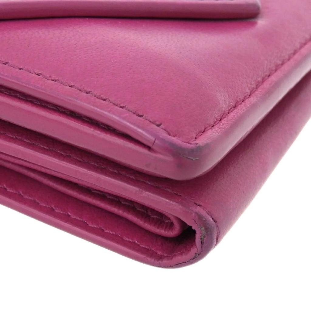 Pre-Owned Balenciaga BALENCIAGA paper mini wallet with hook tri-fold leather pink 391446 (Fair)