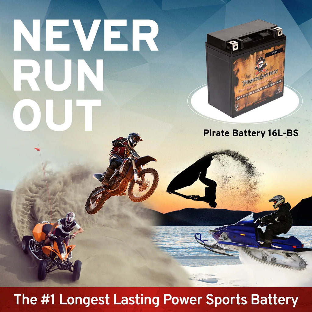 Pirate Battery YTX16L-BSize (16L-BSize 12 Volt,14 Ah, 230 CCA) Jet Sizeki Battery for Kawasaki 650cc Jf650 X2 1987