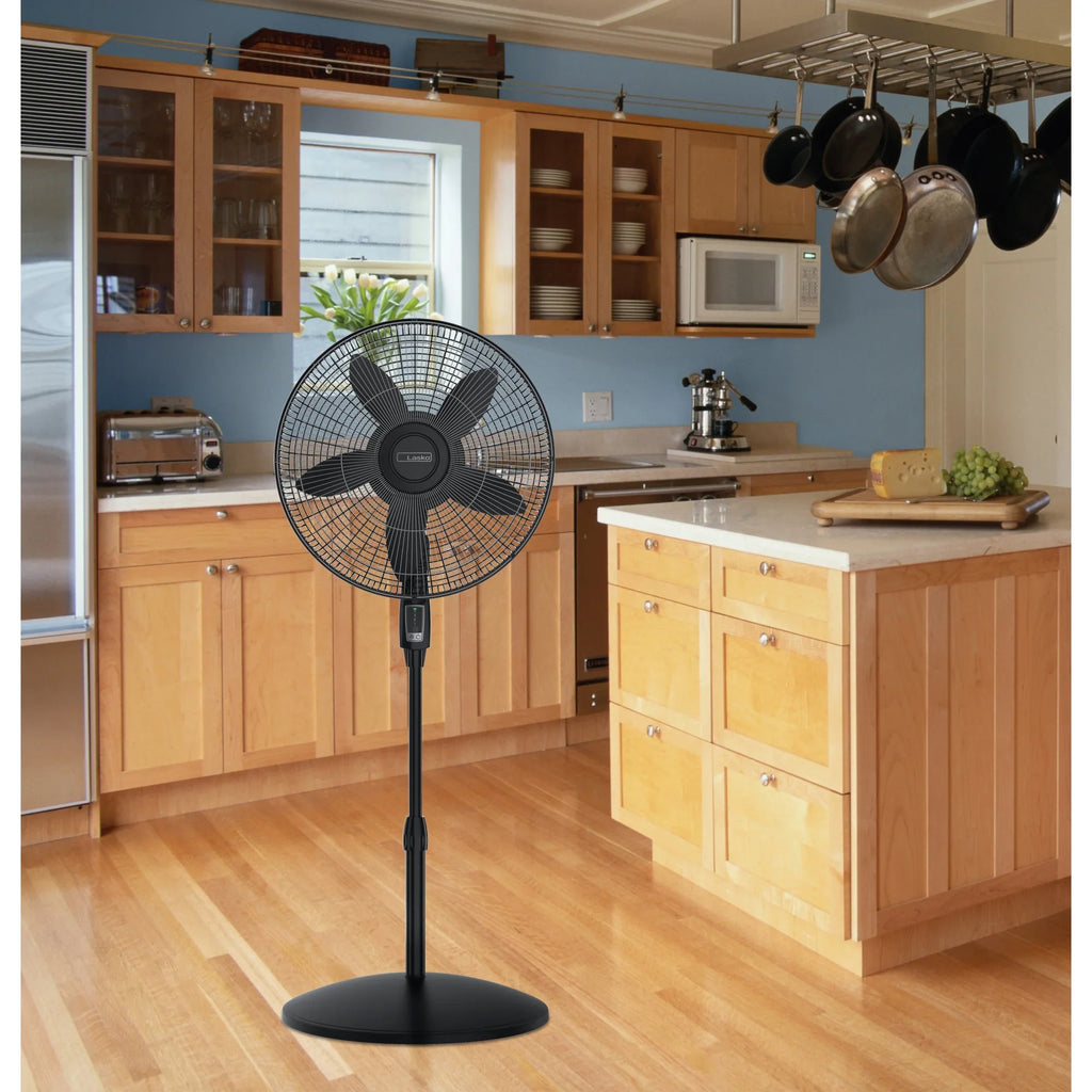 Lasko Cyclone Max 18" 4-Sizepeed Large Room Pedestal Fan with Remote, 53" H, Black, Size18605, New