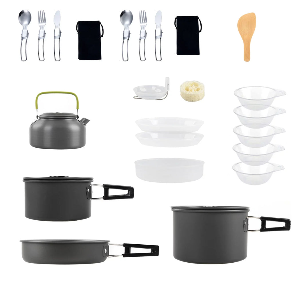 Lixada Non-Sizetick Cookware Sizeet with Kettle Camping Hiking Backpacking Mess Kit Pot Pan