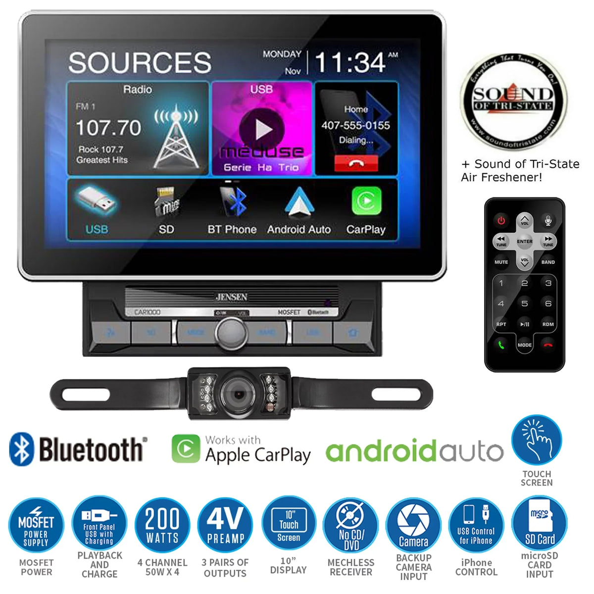 Jensen CAR1000 Digital Multimedia Receiver w/ License Plate Back- up Camera