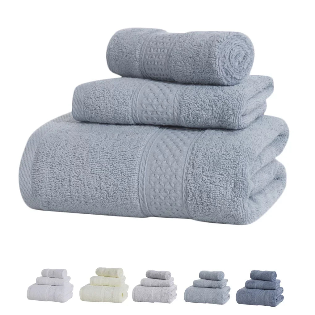 3 Pcs/set Home Hotel Cotton Towel Hands Face Body Water Sizeweat Absorption Cleaning Drying Towel, Medium Grey