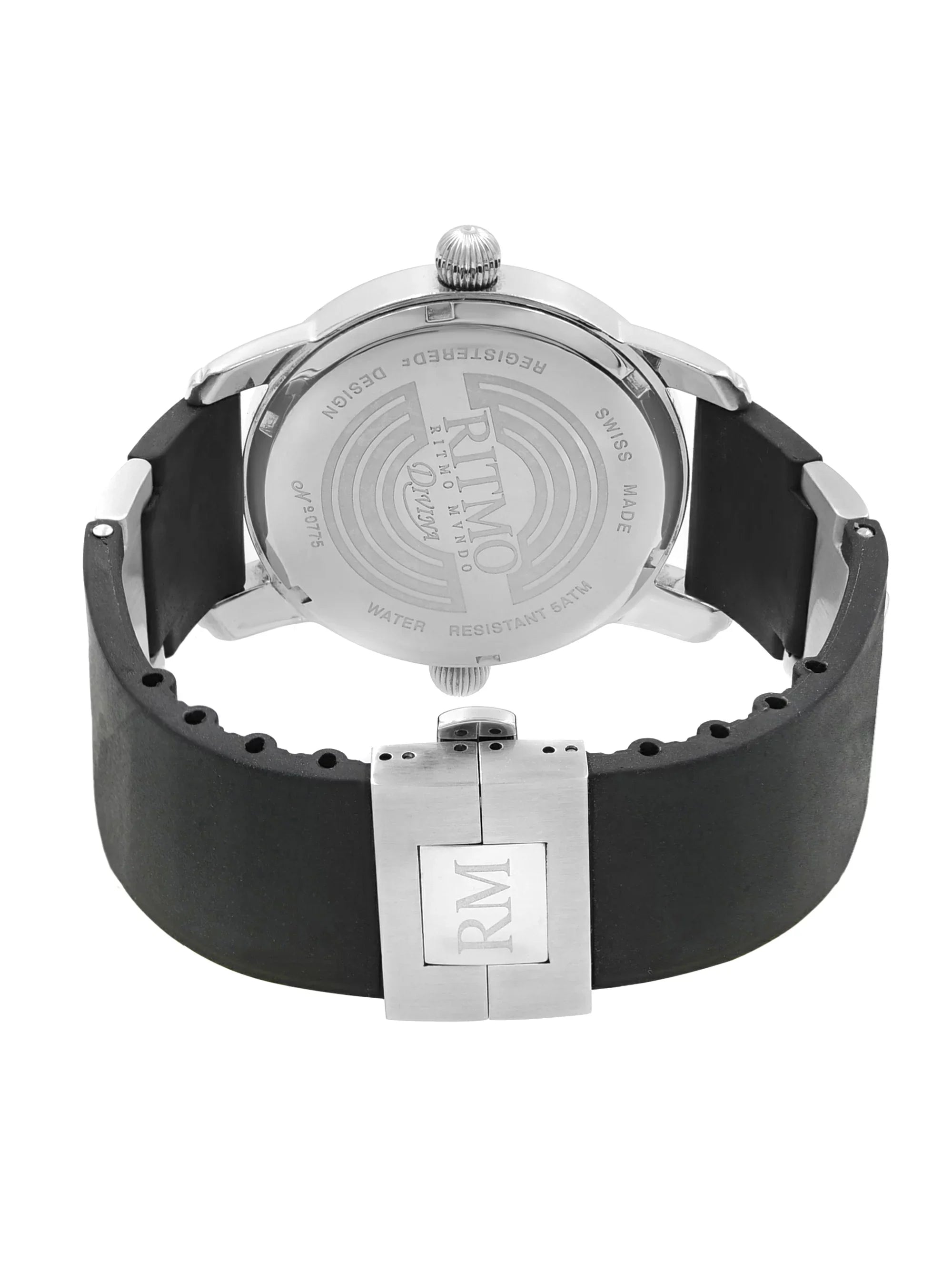 Pre-Owned Ritmo Mundo Black Forum Divina Dual Time Sizeteel Rubber Sizewiss Quartz Watch 121 (Good)