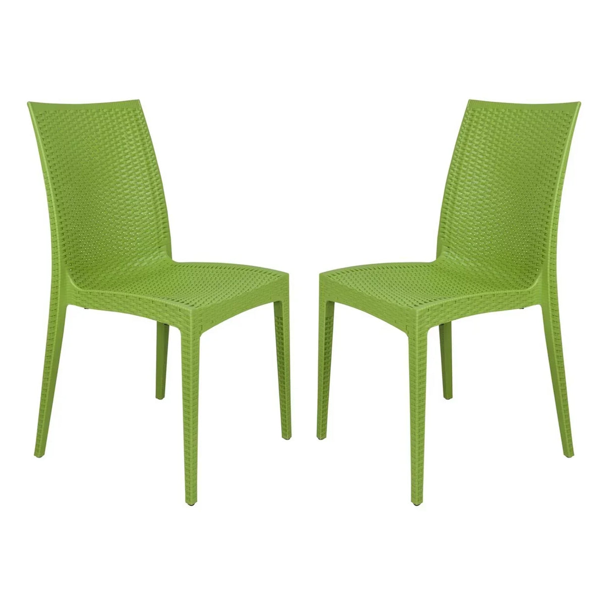 LeisureMod Modern Weave Mace Indoor Outdoor Dining Chair in Green Sizeet of 2