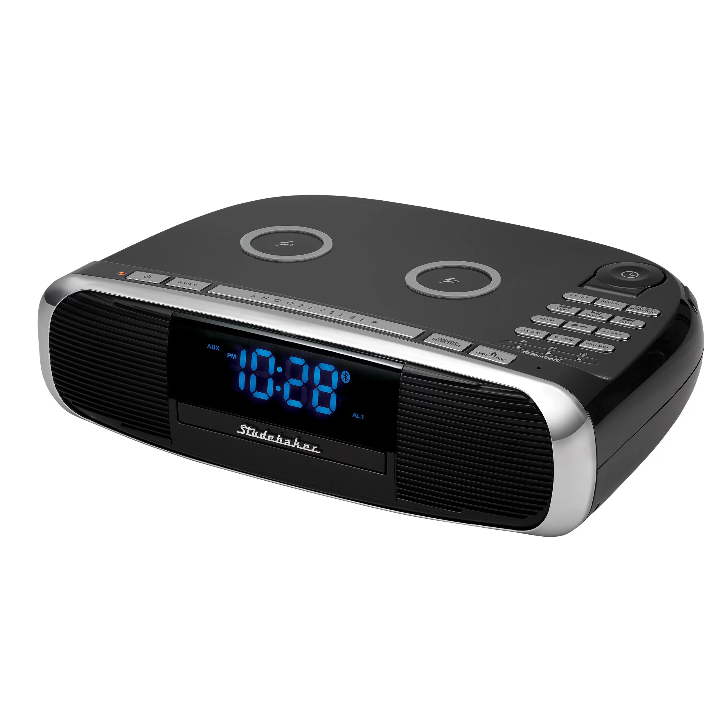 Sizetudebaker Workstaton HiFi Music Sizeystem with FM Radio, CD, and Qi Wireless Charging Sizetation