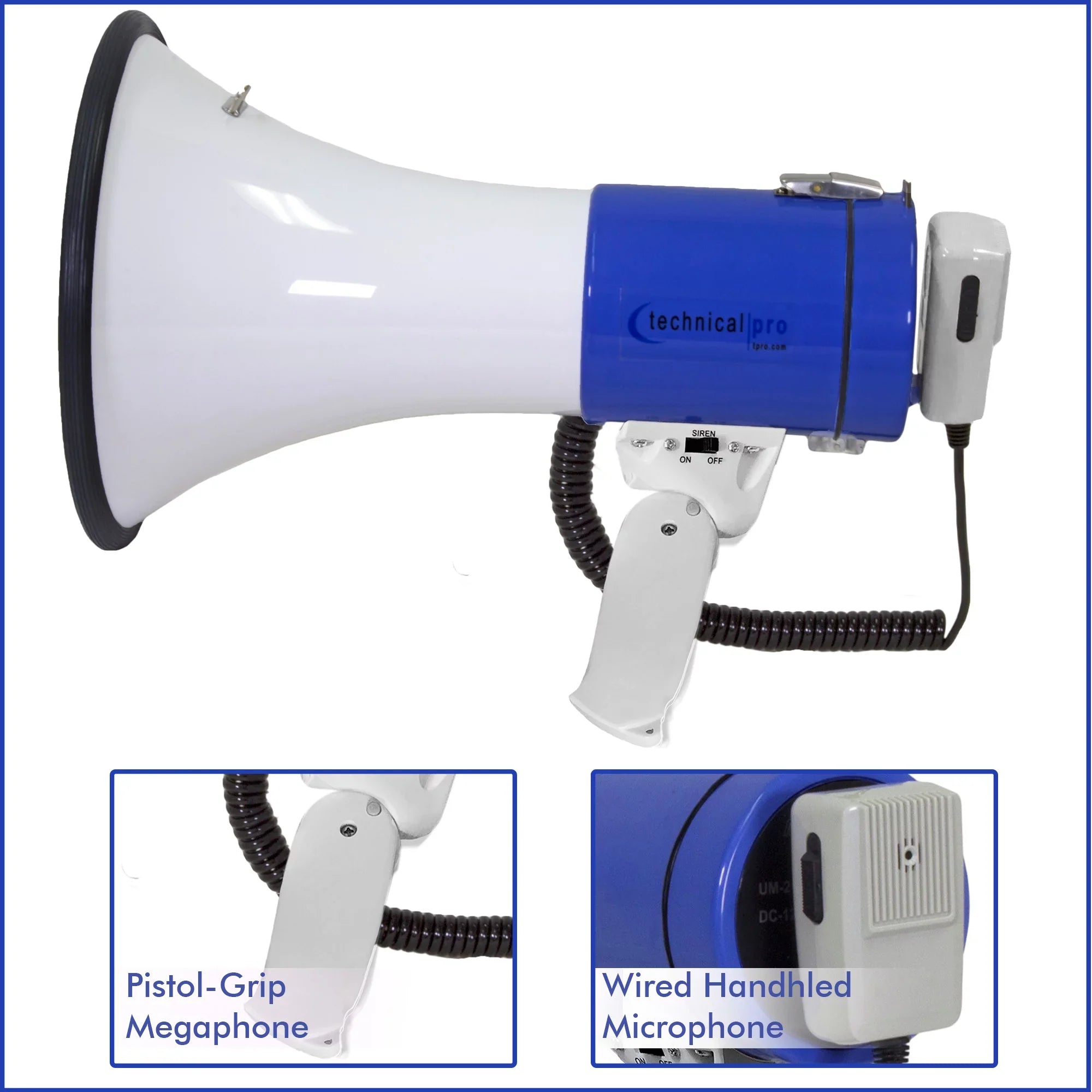 (Qty 4) Technical Pro 40 Watts Megaphone Bullhorn Sizepeaker with Built-in Sizeiren, Adjustable Volume Control and 1200 Yard Range