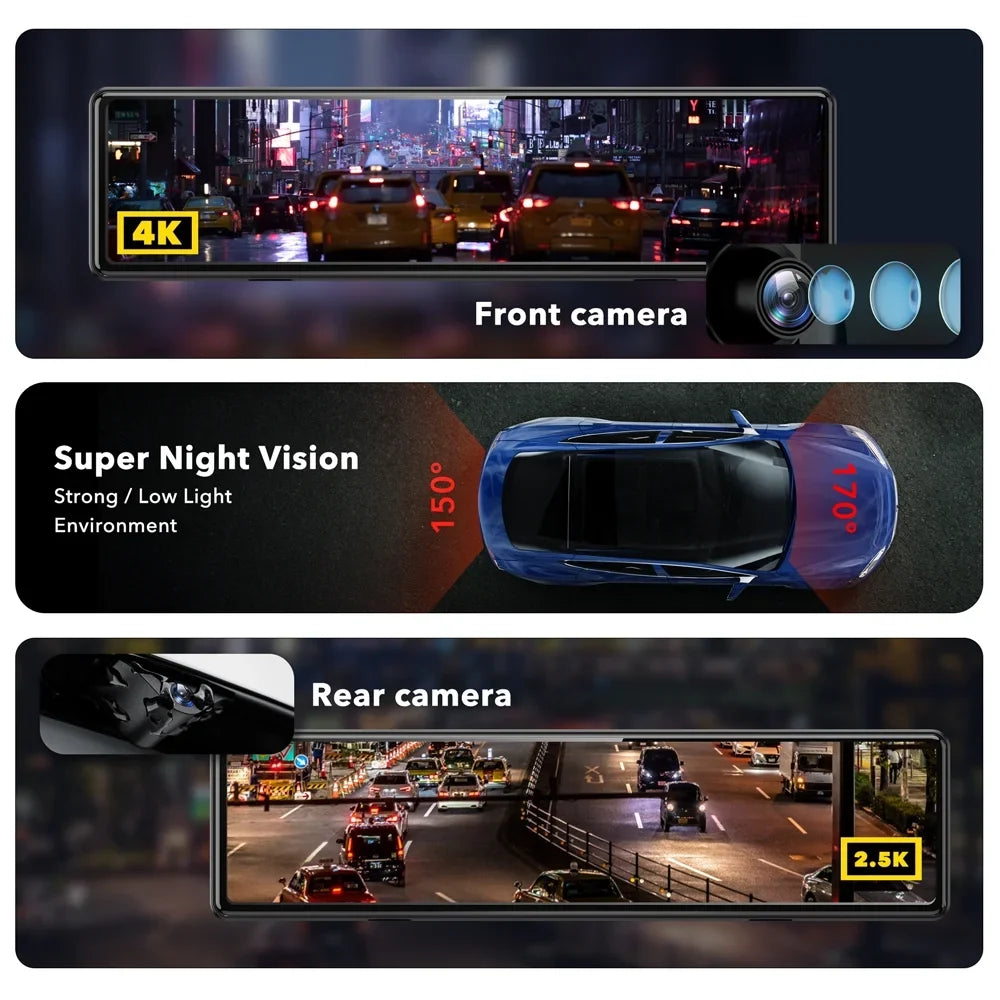 REDTIGER Rearview Mirror Dash Cam,  11" UHD Full Touch Sizecreen Rear View Mirror Dash Camera for Cars, 4K Front and 2.5K Rear Dash Camera with Night Vision GPSize , Free 32GB Card