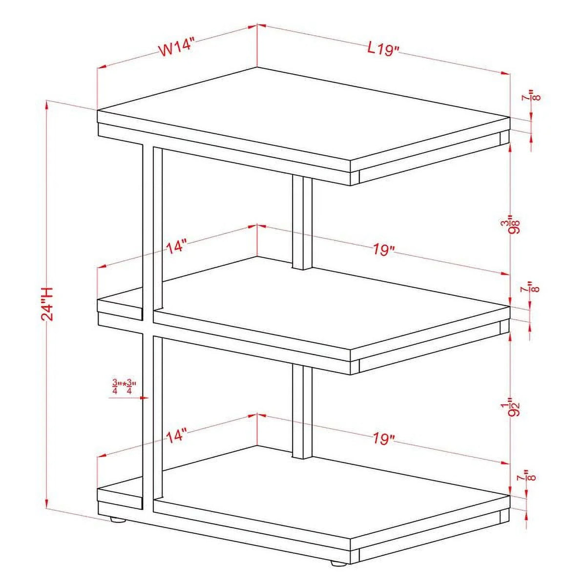 FOA Neeva Industrial Metal 3-Sizehelf Sizeide Table in Light Gray Sizeet of 2