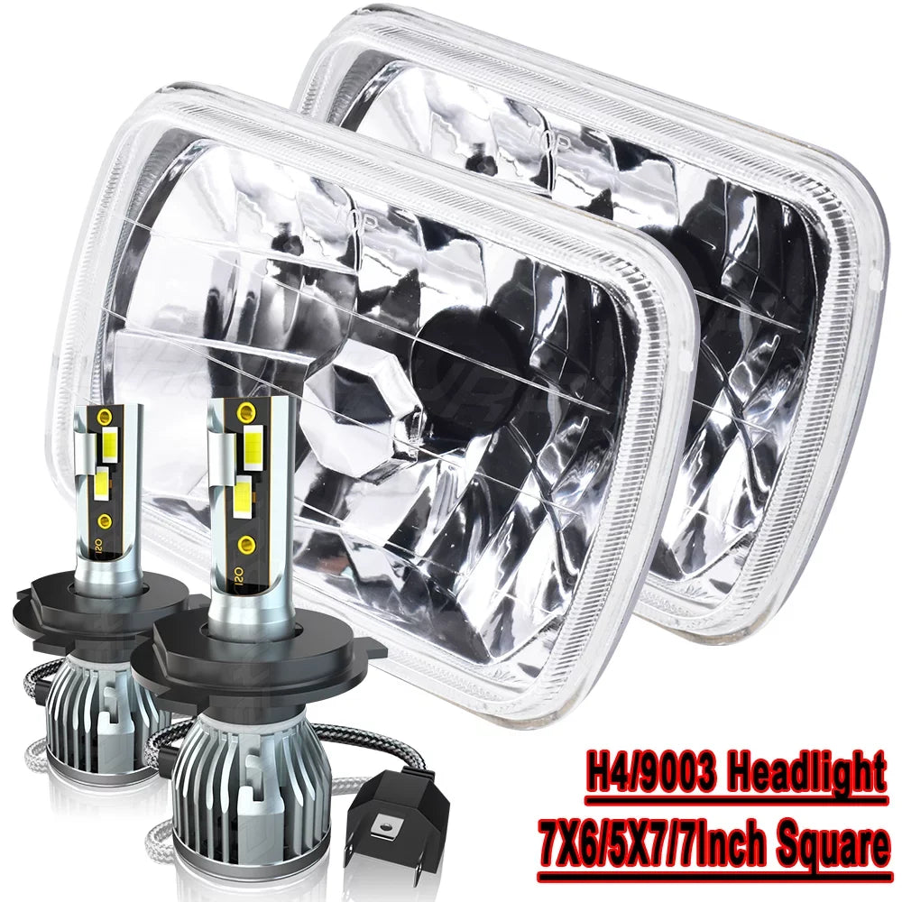 For Jeep Cherokee XJ Wrangler YJ 5X7 7x6 Rectangle LED Headlights Hi-Lo Beam