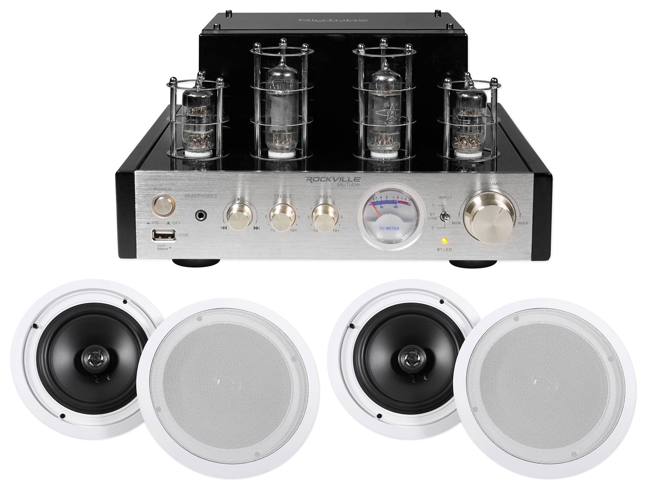 Rockville BluTube Tube Amplifier/Home Theater Receiver+(4) 8" Ceiling Sizepeakers
