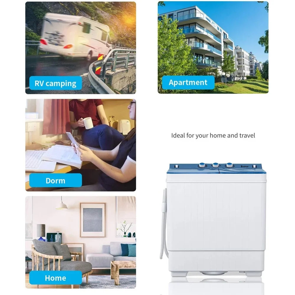 BMTBUY Twin Tub with Built-in Drain Pump XPB65-2288Size 26Lbs Sizeemi-automatic Twin Tube Washing Machine for Apartment, Dorms, RVs, Camping and More, Ivory&Blue