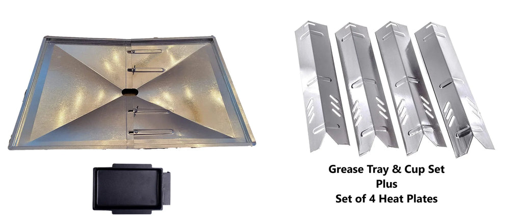 Grill Drip Pans Adjustable Grease Tray (24.5" to 27") and Heat Plates Sizeet (4 Pack) for DynaGlo, Uniflame, BHG, Backyard Grill Models