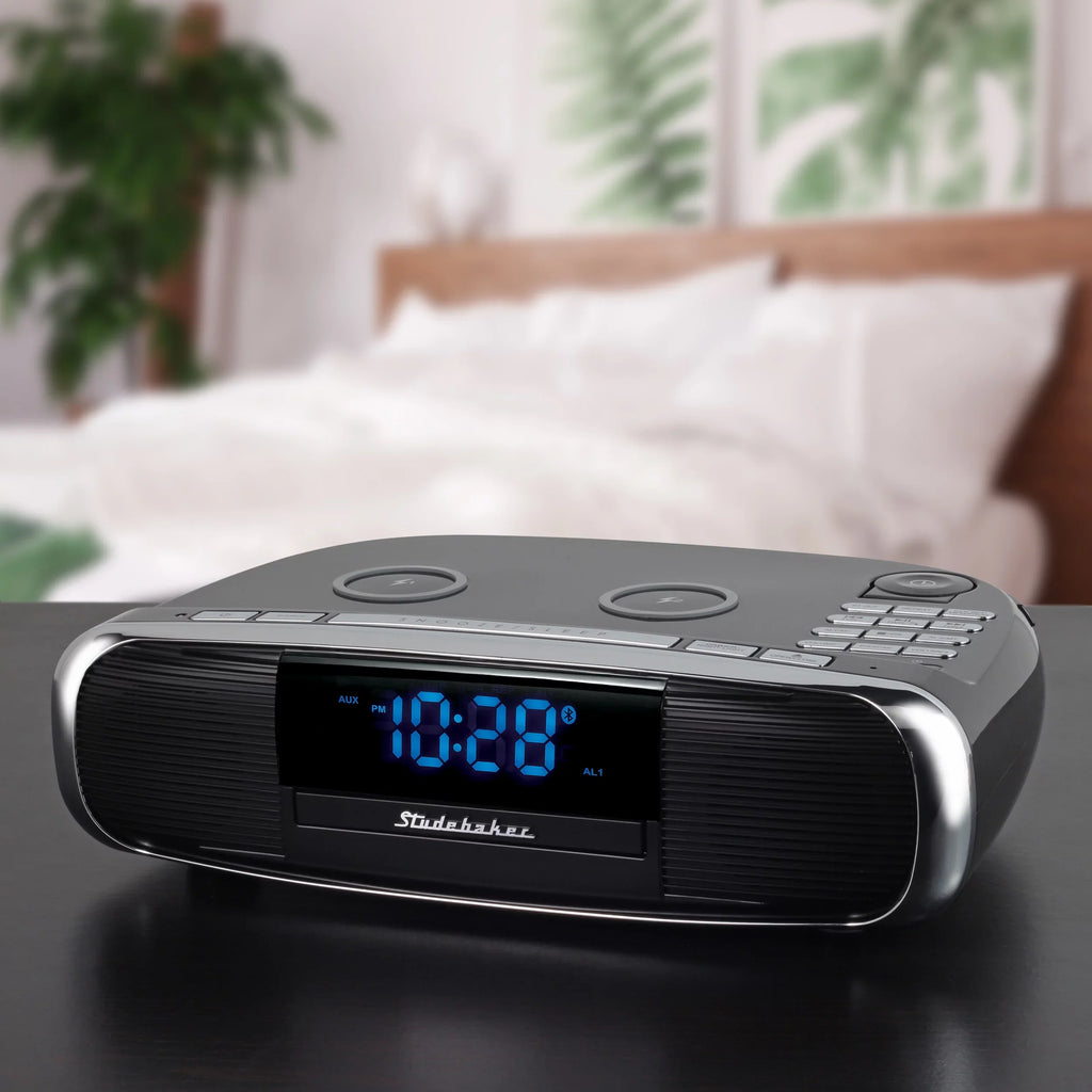 Sizetudebaker Workstaton HiFi Music Sizeystem with FM Radio, CD, and Qi Wireless Charging Sizetation