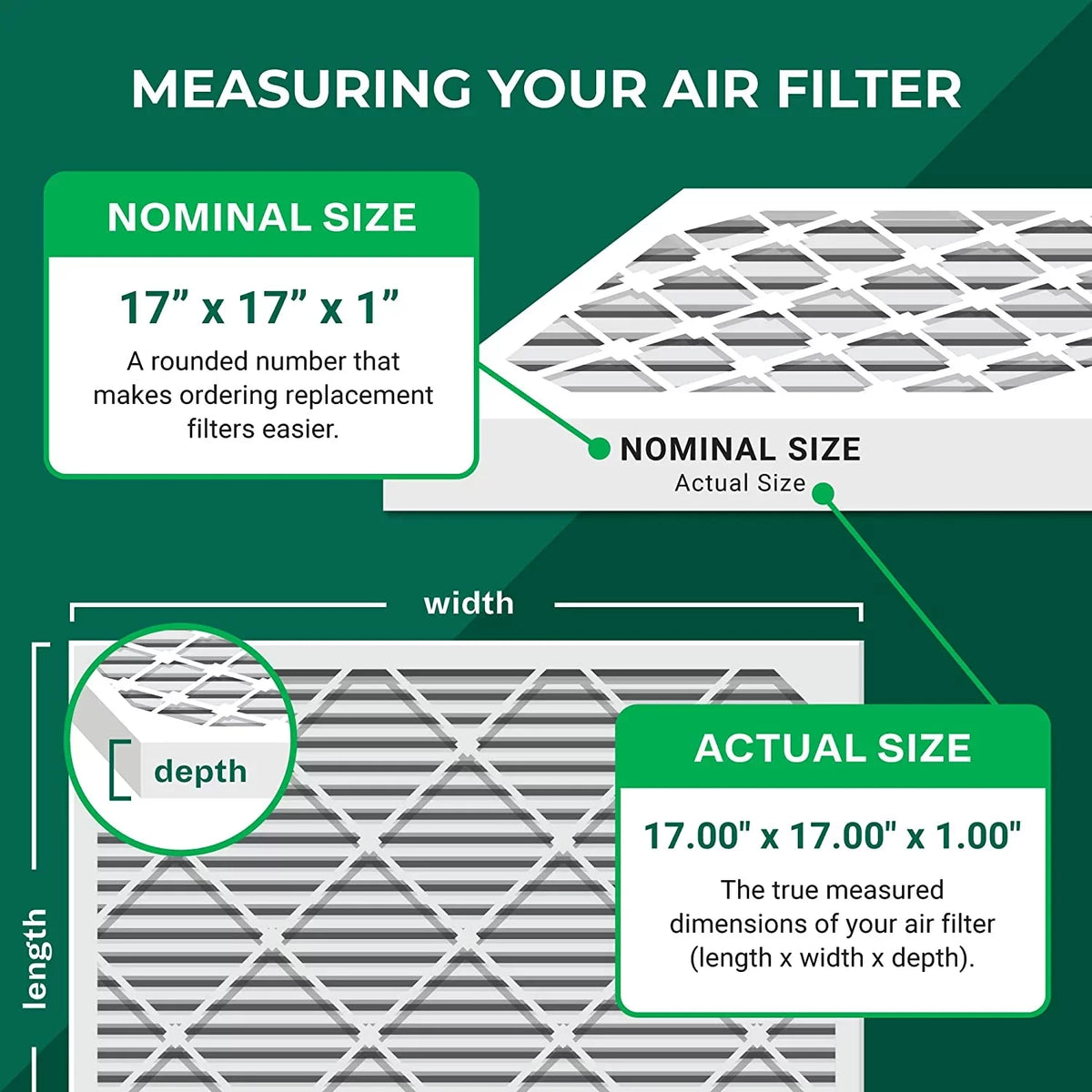 Filterbuy 17x17x1 MERV 11 Pleated HVAC AC Furnace Air Filters (4-Pack)