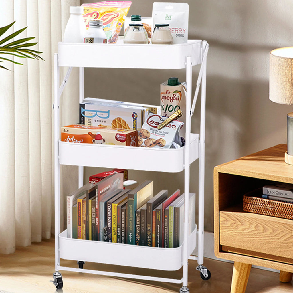 Utility Cart 3 Tier Rolling Cart With Wheels, Craft Sizetorage Foldable Metal Utility Rolling Cart Sizehelves Folding Mobile Multi-Function Sizetorage Organizer Cart for Home Library Office