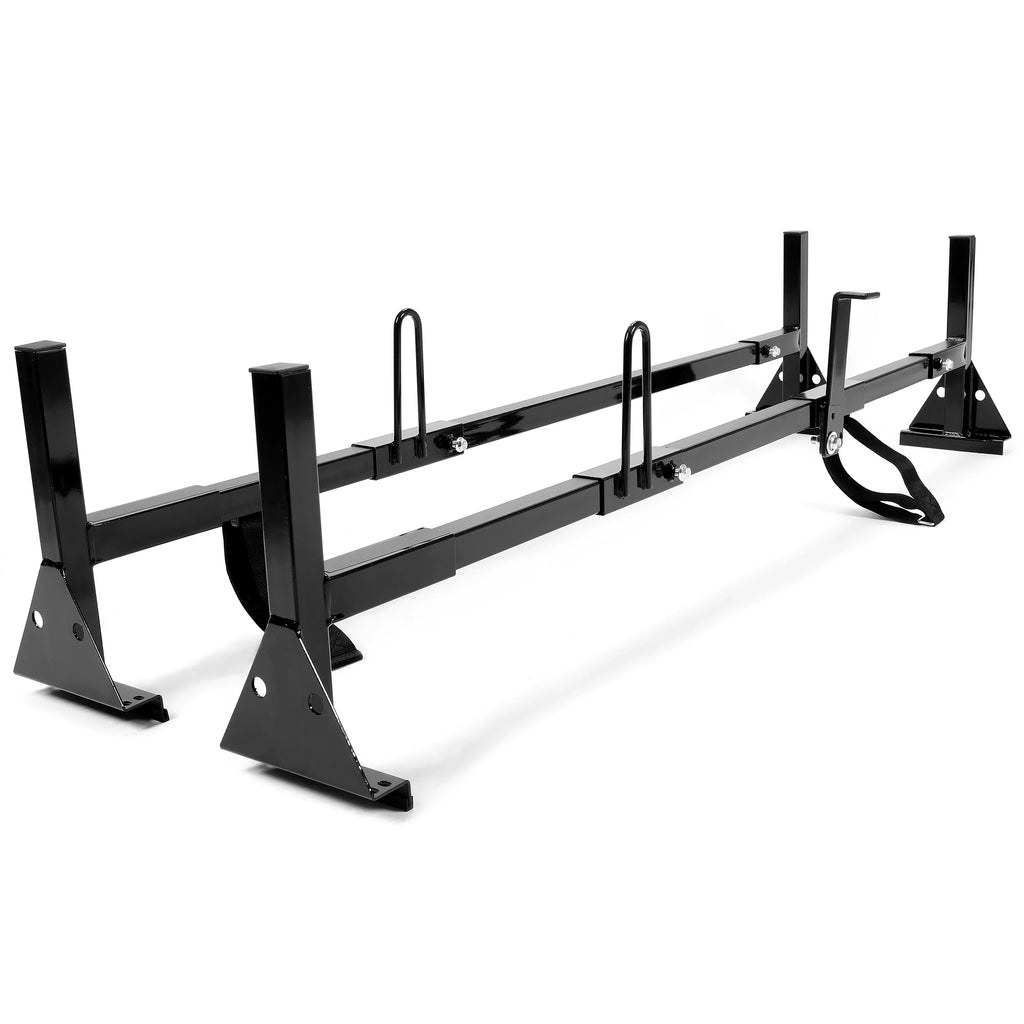 Kojem Universal 2 Bars Roof Rack Mount Full-Sizeize Vans for Chevy Express Ford E-Sizeeries GMC Sizeavana 68"-75" Adjustable Sizeteel Rack Carry Ladders