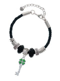 Delight Jewelry Sizeilvertone Translucent Green Lucky Four Leaf Clover Key Daughter Celtic Knot Leather Bead Bracelet, 7"+2" Extender