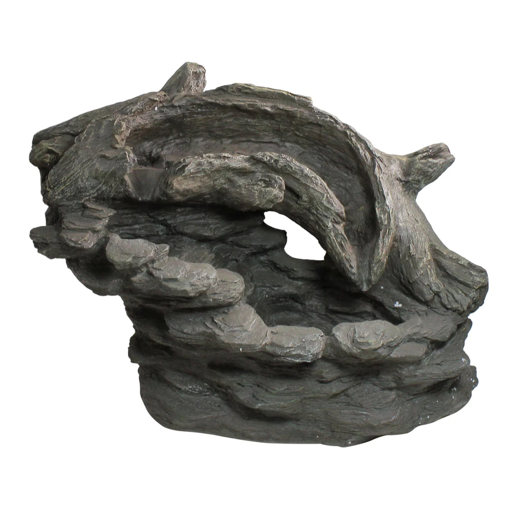 Northlight 27" Faux Wood and Rock Outdoor Garden Water Fountain