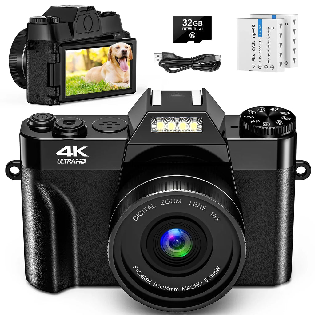 MARVUE Digital Video Camera for Youtube 4K Video Camera 48MP 30FPSize Vlogging Camera Camcorder with 32GB SizeD Card and 2 Batteries