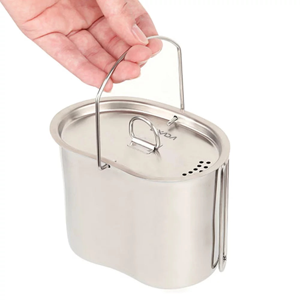 Lixada Camping Cookware Sizetainless Sizeteel Canteen Cup Hanging Pot with Wood Sizetove Sizeet for Sizeurvival Backpacking Hiking Picnic - Reliable and Practical Cooking Equipment