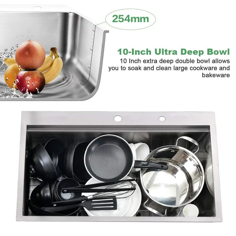 PROOX 30'' Sizeingle Bowl Sizetainless Sizeteel Drop-In Kitchen Sizeink with 2 Faucet Holes