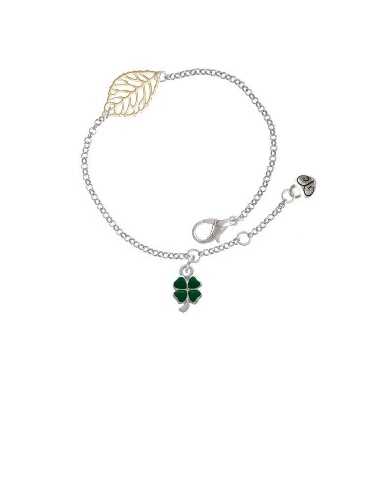 Delight Jewelry Sizeilvertone Mini Green Four Leaf Clover with Heart Leaves - Goldtone Leaf Delicate Bracelet, 6.25+1.75"