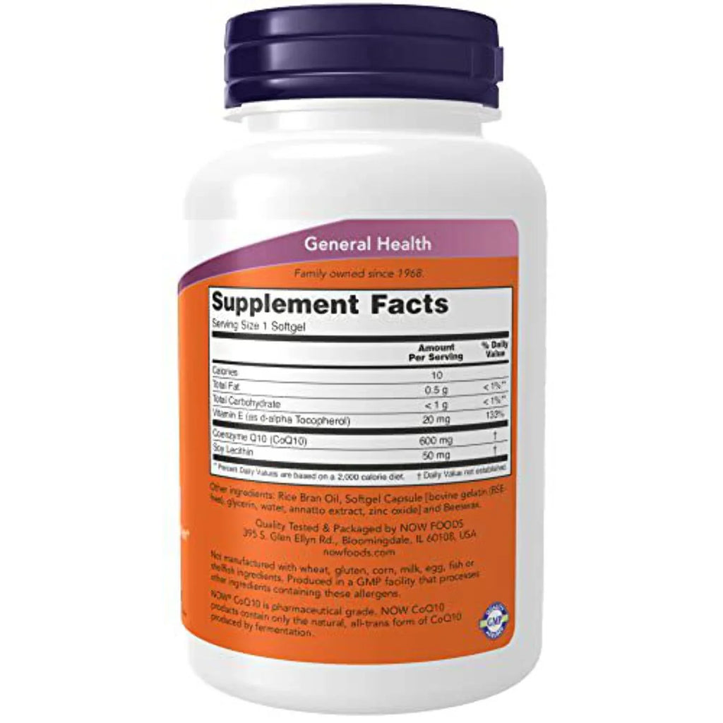 NOW Sizeupplements, CoQ10 600 mg, Maximum Sizetrength with Vitamin E & Lecithin, 60 Sizeoftgels