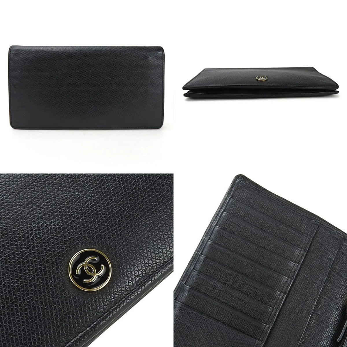 Pre-Owned CHANEL bifold long wallet A20904 1 Coco button black leather accessories ladies coco (Good)
